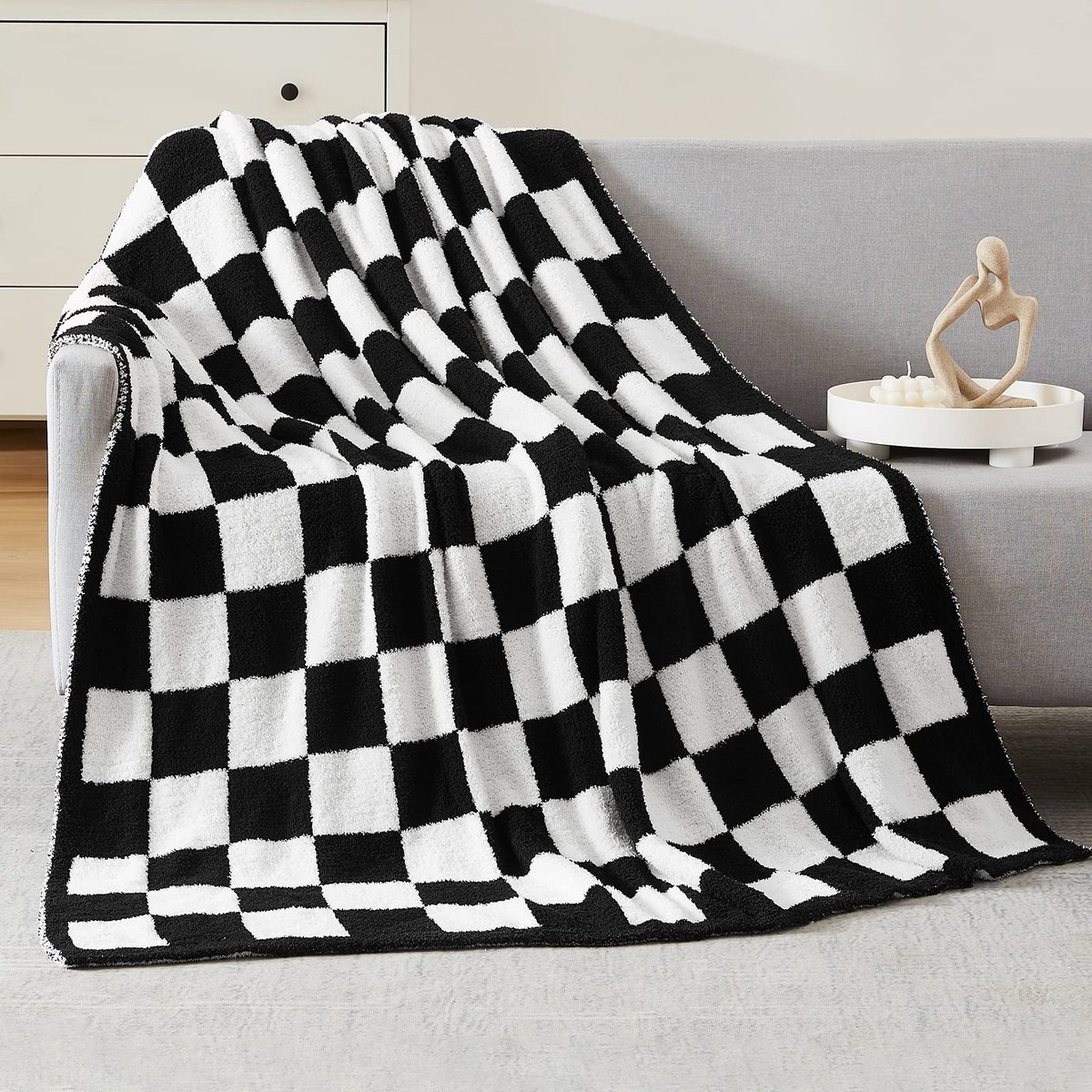Solidchoice - Plaid Dekentje - Zwart/Wit Microfiber, 127 x 177 cm