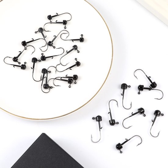 24 Stuks Paddestoel Jig Heads, 1,6g/2g/3g Jig Koppen voor Vissen Vishaken voor Zacht Kunstaas, Ijzer Jig Ball Vishaak voor Zoet Zoutwater Visliefhebbers (Zwart) van Merkloos — afbeelding 2