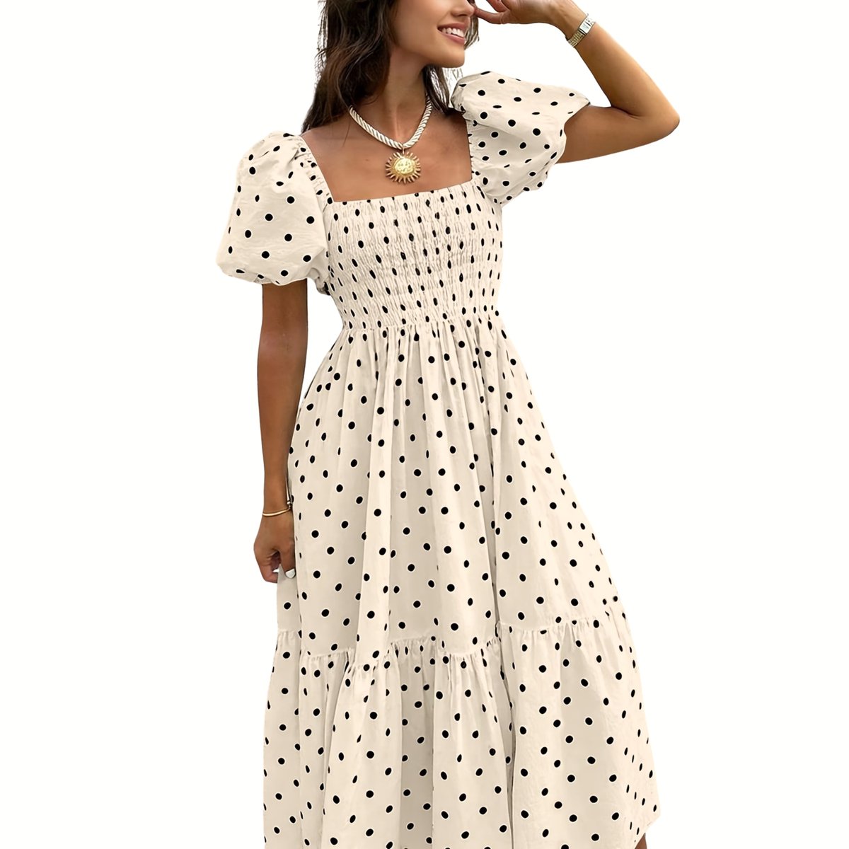 Currero Jurk Met Polkadots Stippen Zomerjurk Dames Zomerjurken Midi Jurk Volwassenen Ibiza Stijl Sundress Dress XXL Lichtroze Abrikoos