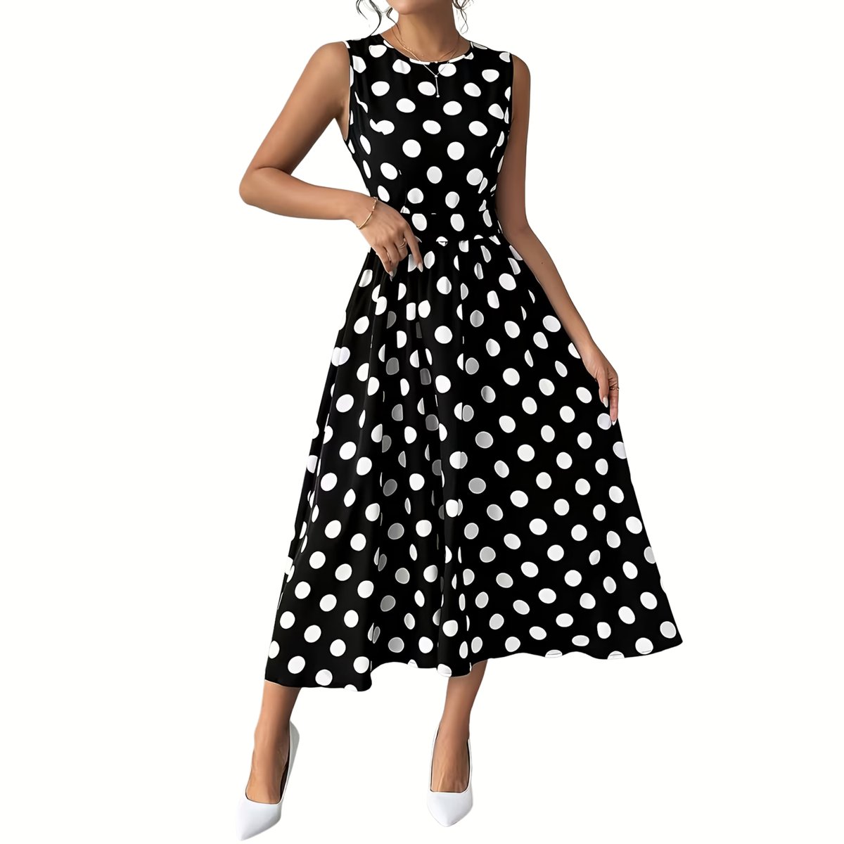 Currero Jurk Met Polkadots Stippen Zomerjurk Dames Zomerjurken Midi Jurk Volwassenen Ibiza Stijl Sundress Dress S Zwart