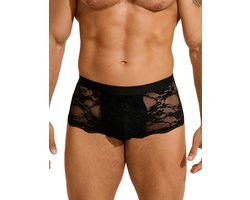 Zeloria Heren Kant Boxer – Transparante Erotische Lace Boxershort – Zwart – XXL – Stretch & Comfort