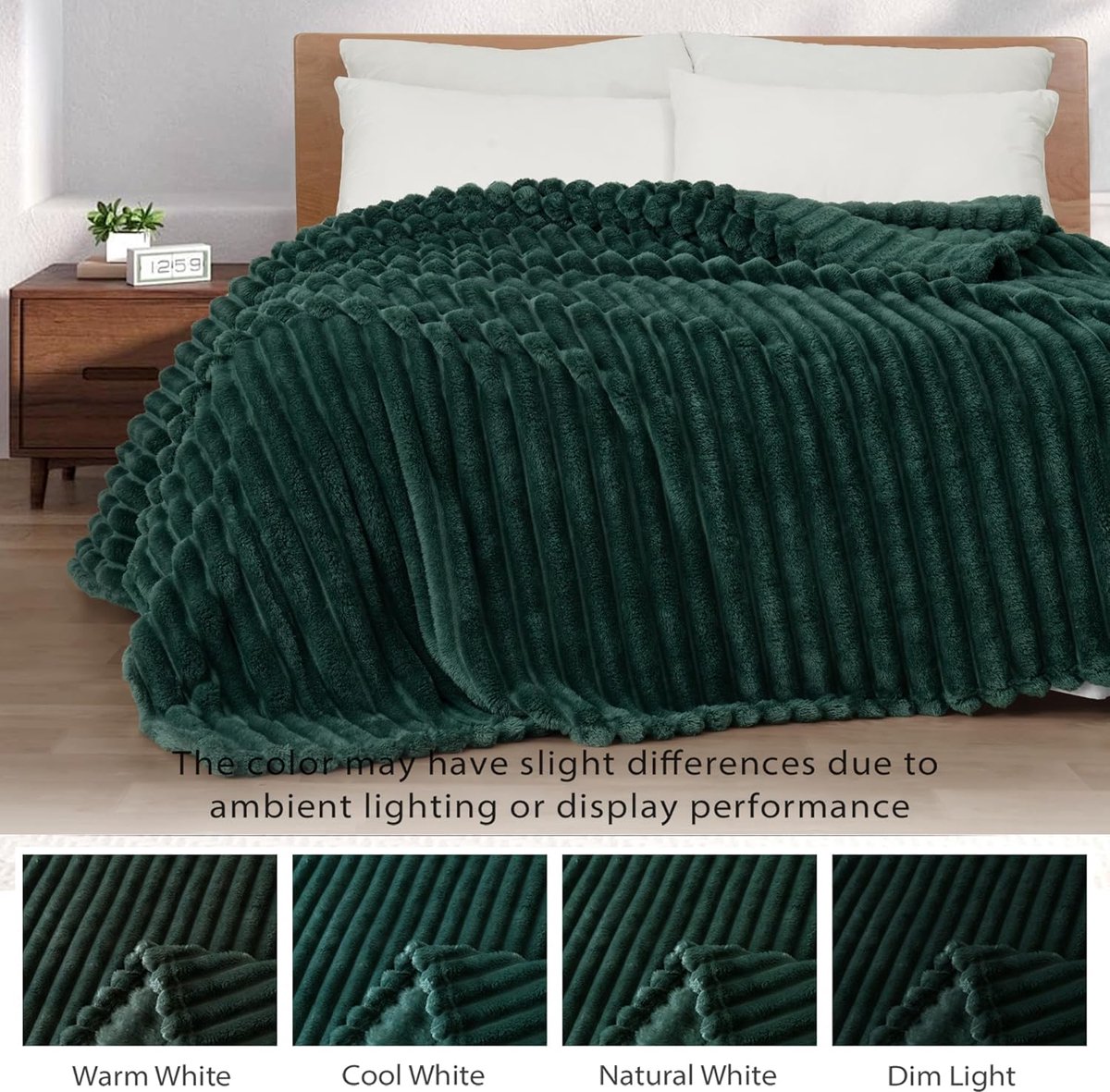 Mezcla Fleece deken, flanellen, super zachte, jacquard gestreepte, lichtgewicht, wollige, knusse deken, voor op de bank, voor alle seizoenen, ca. 127 x 152 cm, bosgroen