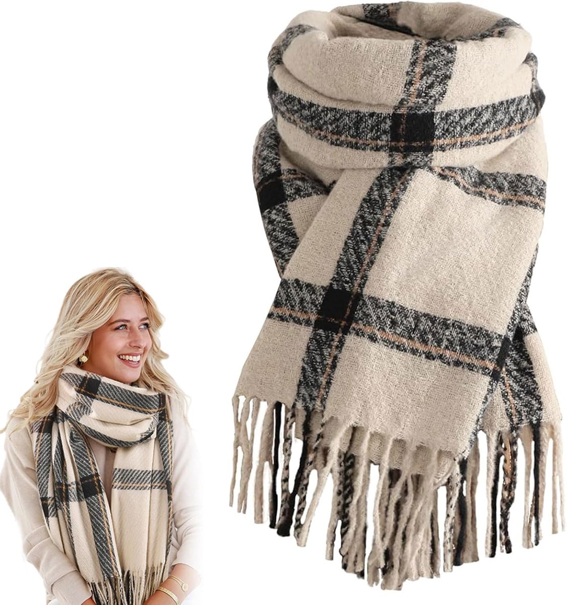 Scarfs for Women, Lange Deken Sjaal, Mode Kasjmier Aanzicht Geruite Sjaal, Dikke Pashmina Omslagdoeken en Wikkels