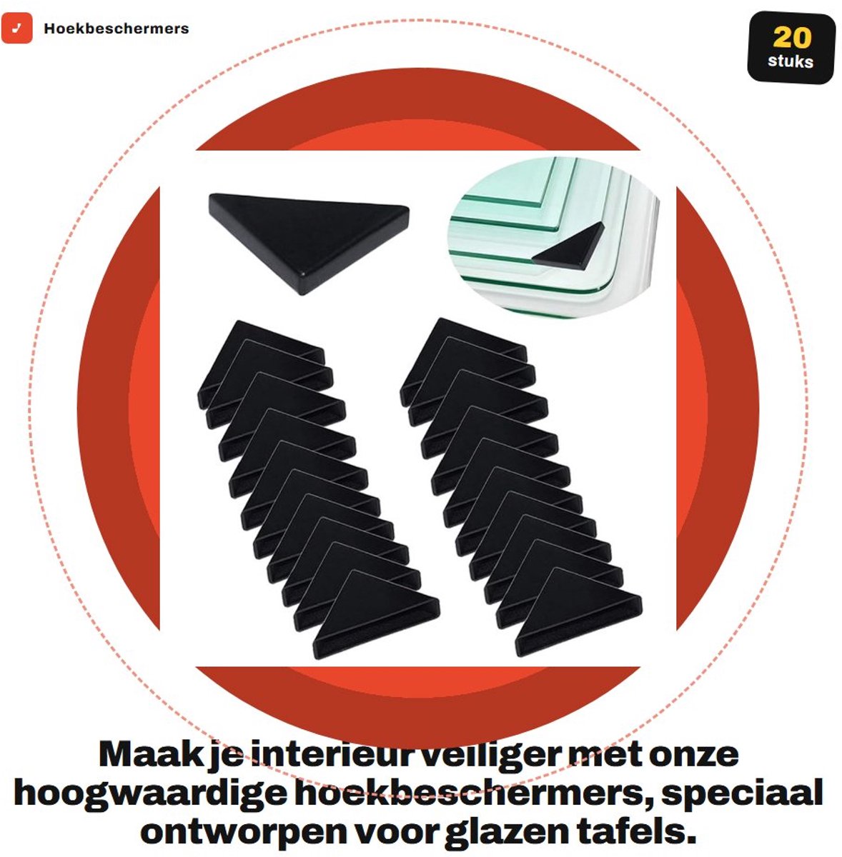 Dailygoods- Hoekbeschermers - 20 Stuks - Driedubbel Gehoekte Tafel Hoekbeschermers - Zwarte Plastic - Bescherming Glas/Spiegel - Herbruikbaar - Hoekbescherming