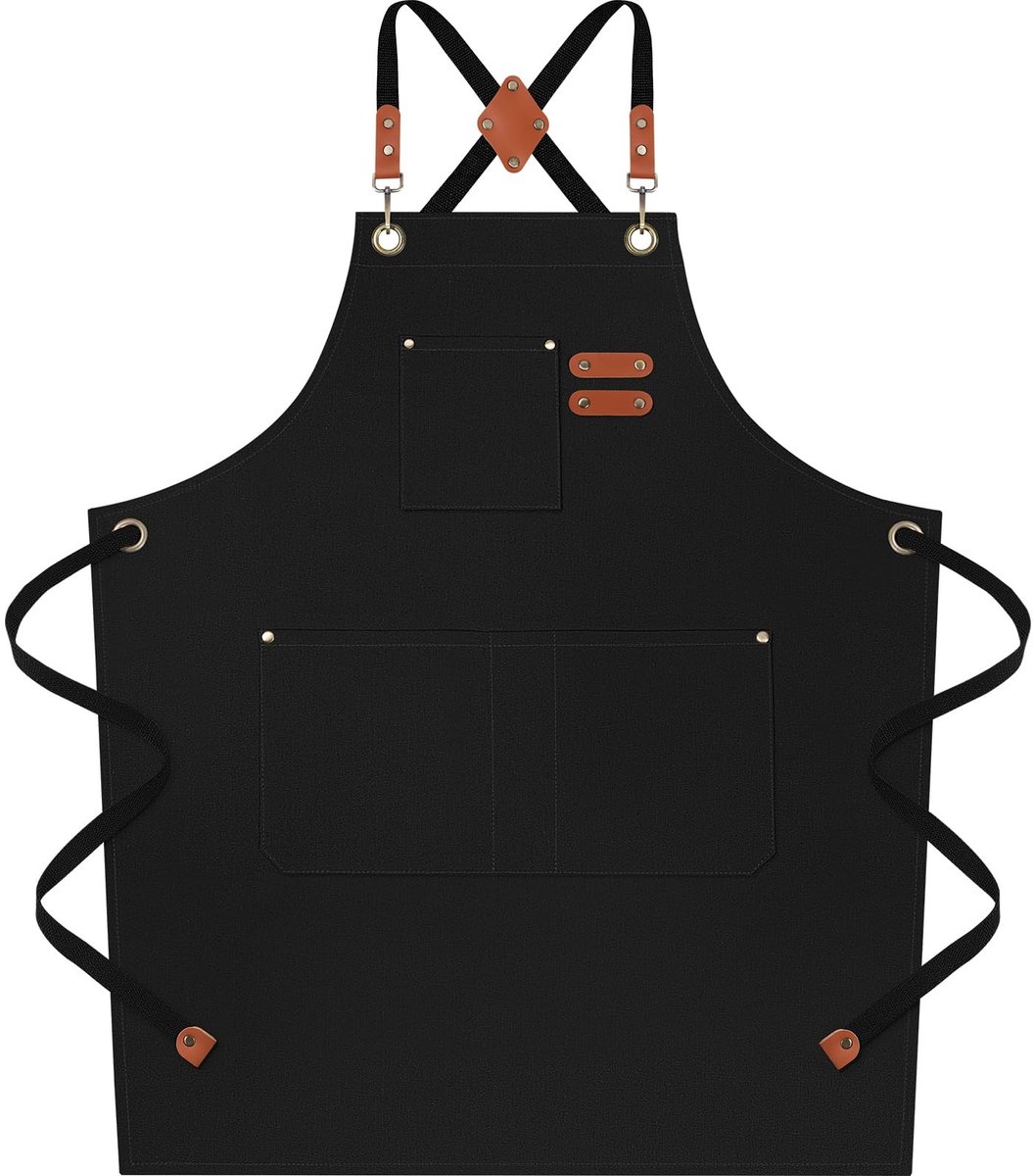 Dailygoods- Kookschort Heavy Duty - Katoenen Schort - Verstelbare Bandjes - Grote Zakken - Duurzaam - Ademend Materiaal - Keukenschort