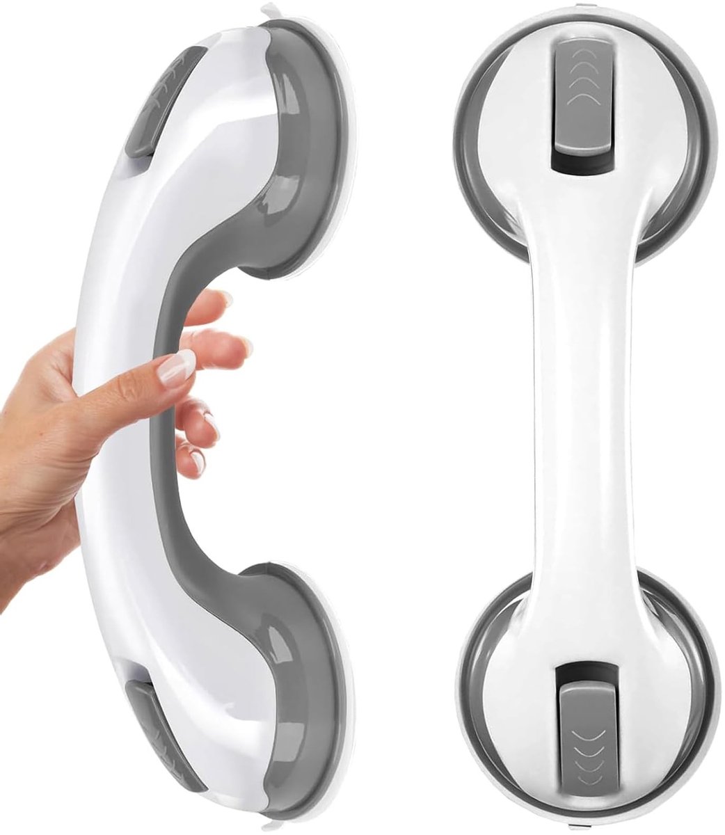 Dailygoods - 2 stuks douchegrepen, zuignap, kunststof badgreep, opstahulp, extra greepstang, handgrepen voor douche zonder boren, zwangere vrouwen, kinderen en voor lichamelijk beperkte personen, grijs