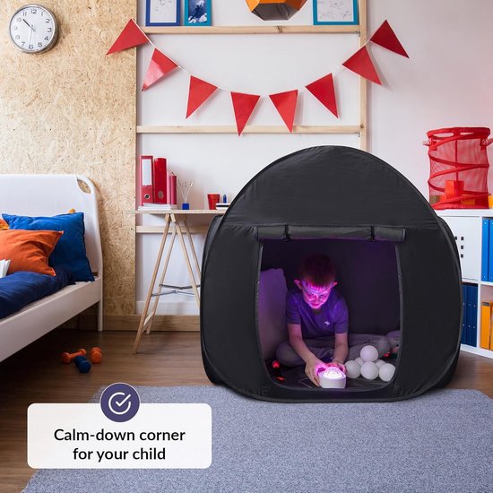 Sensorische tent voor kinderen om te spelen en te ontspannen, hulpmiddel bij autisme, spd, angsten, concentratiegebrek, donkere pop-up grot voor autistische kinderen, voor thuis of school, klein — afbeelding 3