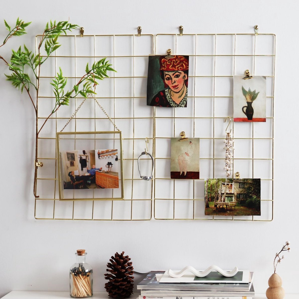 fotowand, decoratie, bureaudecoratie, memoborden voor keuken, woonkamer, slaapkamer, afmeting 44 cm x 30 cm, set van 2 (goud)
