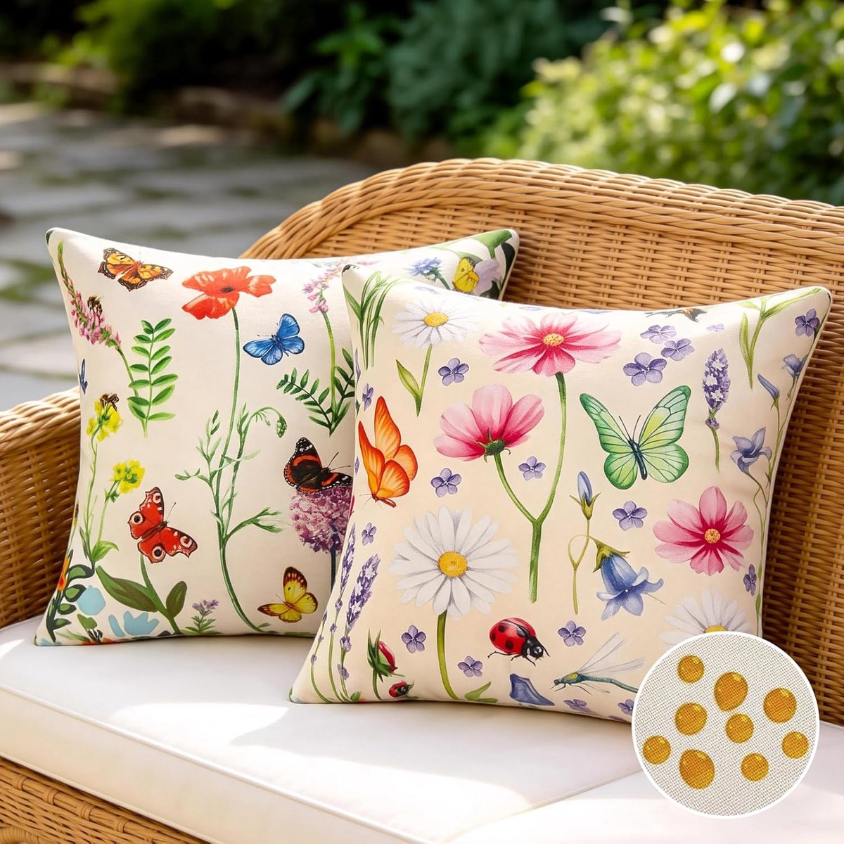 Set van 2 kussenslopen 50x50 Kussenbeschermer Outdoor Kussen Weerbestendig Dekokissen Waterdicht Kussenhoezen Sofakussen Kussenhoes voor tuinbank Outdoorkussen Zomer Bloem Versierkussen Groen Kussen