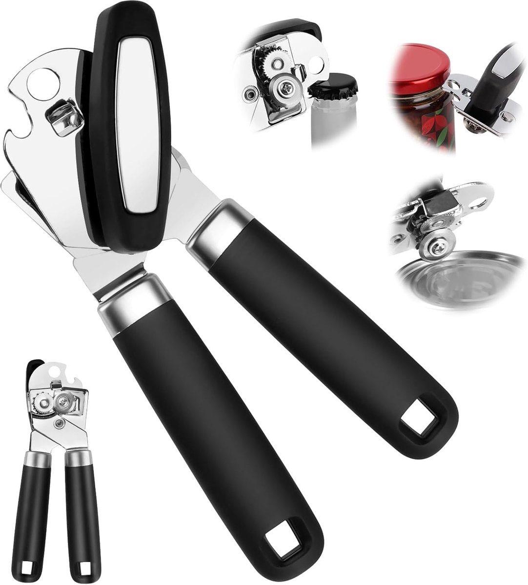 Handmatige blikopener 3-in-1, blikopener zonder scherpe randen, antislip handgreep, ergonomisch, bespaart tijd en moeite