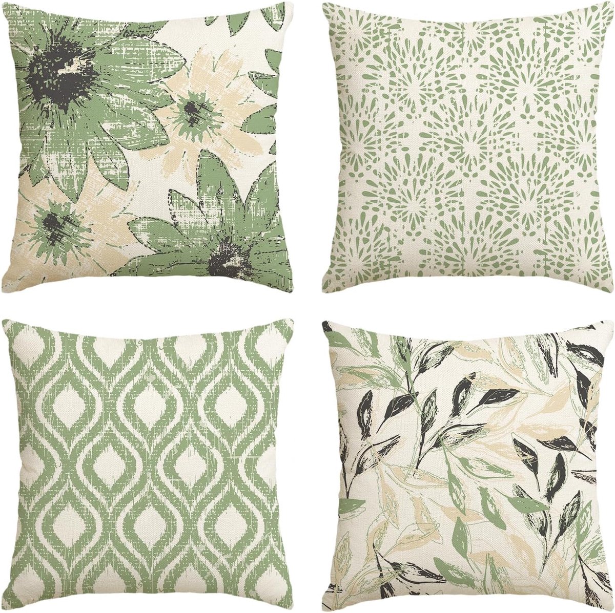 Mode Groen Retro Margriet Lente Kussenhoezen 4-delige set, 40x40 cm Seizoensgebonden sierkussenhoes, kussenhoes, sofa, woonkamer decor