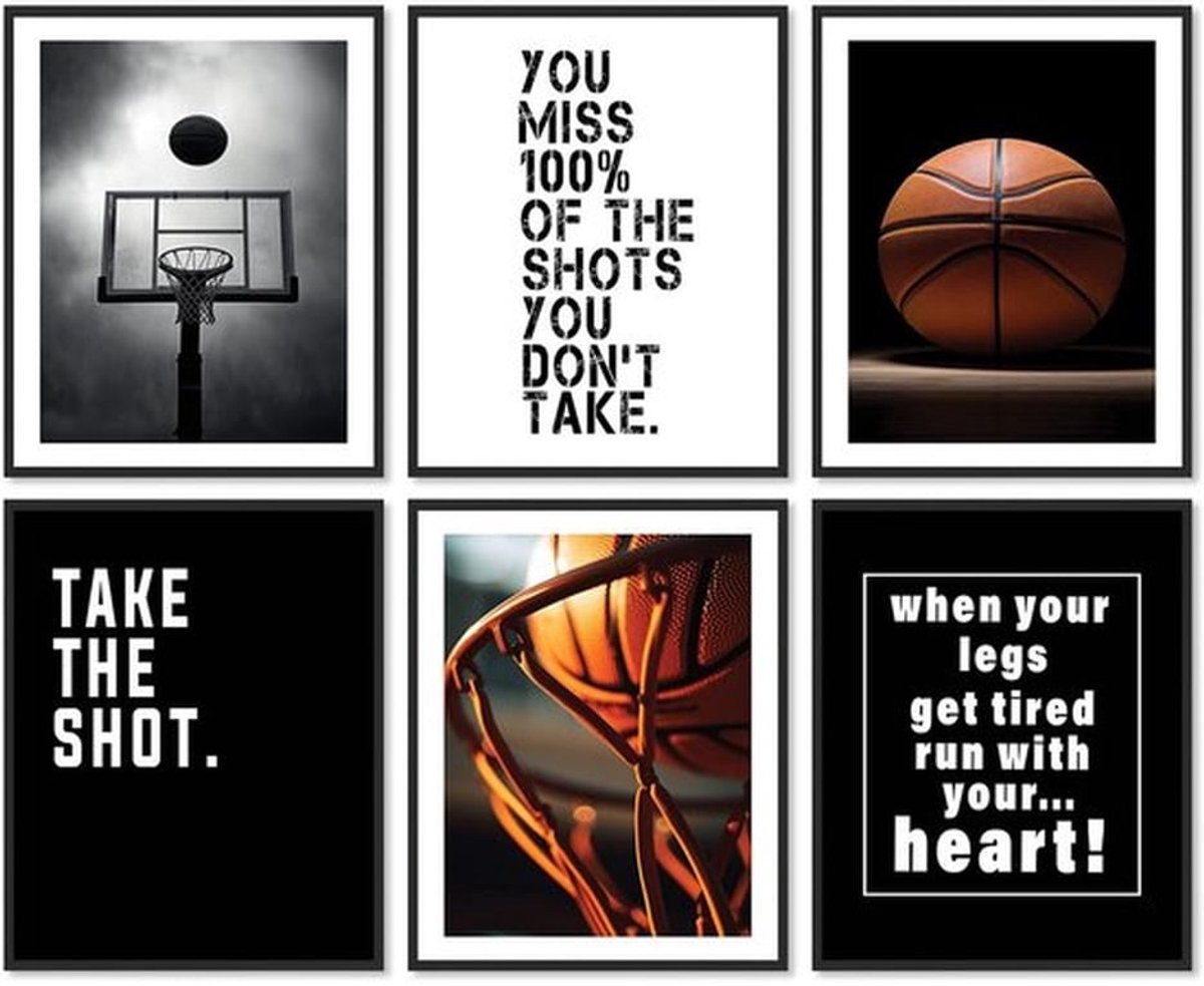 Basketbal Motiverende Wandkunst - Inspirerende Posters - Multikleurig - Sportdecoratie - Perfect voor jongenskamers - 20x25cm