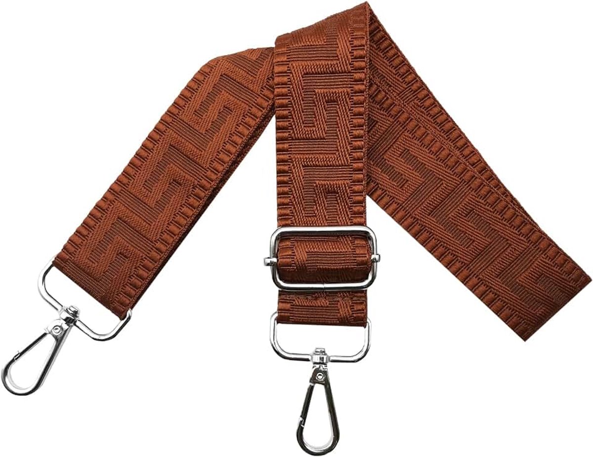Schouderriem voor tas, tasriemen om te wisselen, verstelbare tasriem, breed, 3,8 cm, met zilveren karabijnhaak, tasband, schouderriem, draagriem voor dameshandtassen, zuiver bruin, K16