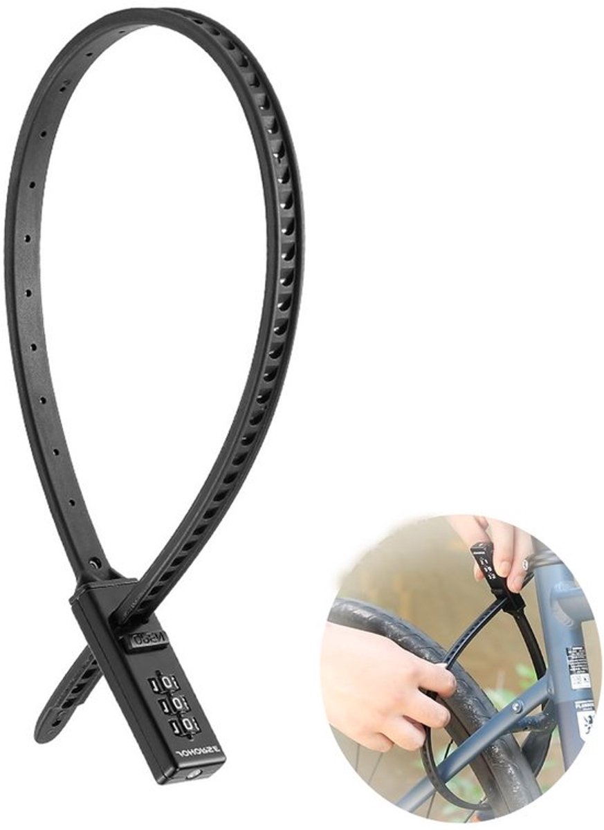 Fietsslot met Cijfercode - Kabelbinder Slot - Eenvoudig in gebruik - Zwart - Geschikt voor Fietsen - Kinderwagens en Kasten