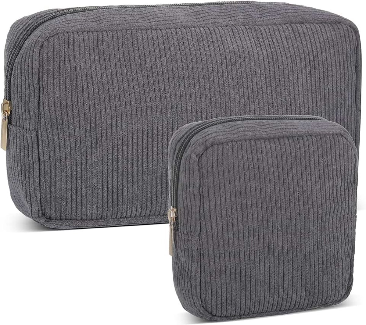 Make-uptas, 2 Stuks Portemonnee, Corduroy Make-uptas, Draagbare Make-uptas met Compartimenten voor Meisjes en Vrouwen, Zwart Grijs