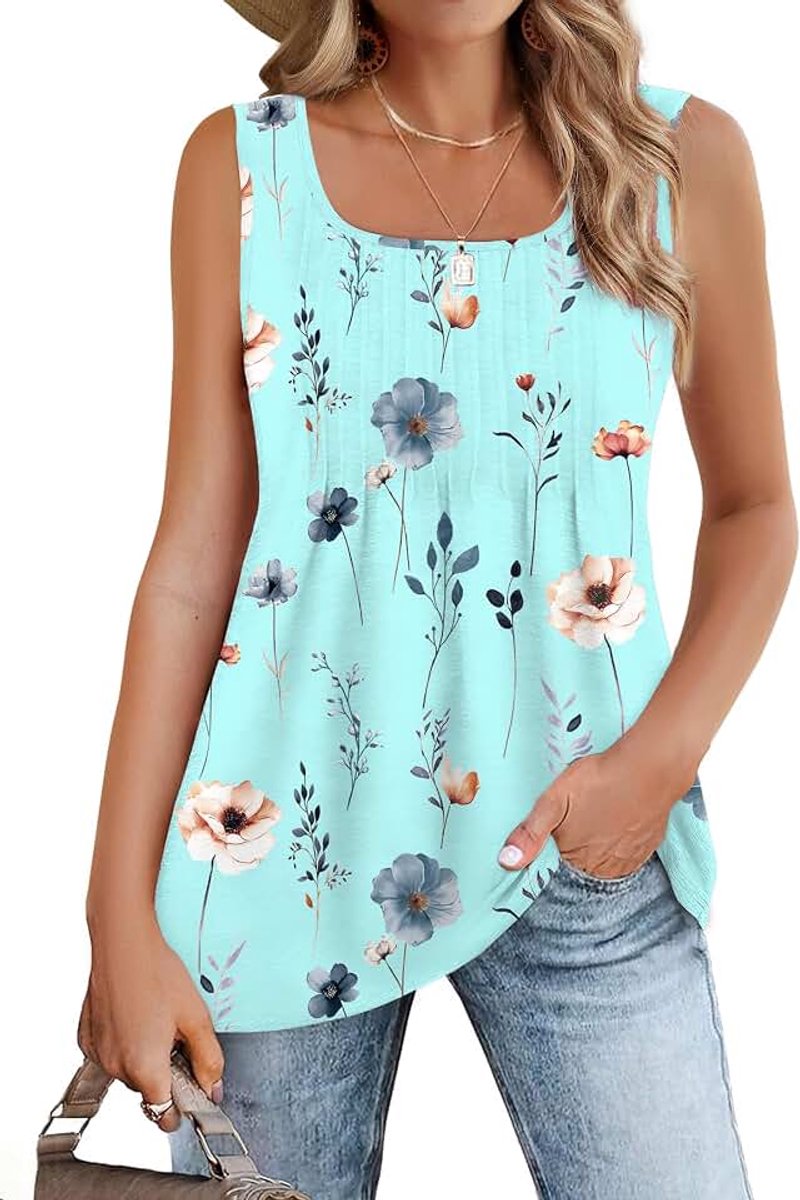 Vesten voor dames, zomer, casual, cami, tanktops, geplooid, mouwloos, tanktop, elegante vierkante hals, tops, losse pasvorm, hemdje, hemdje, shirt, S-XXL