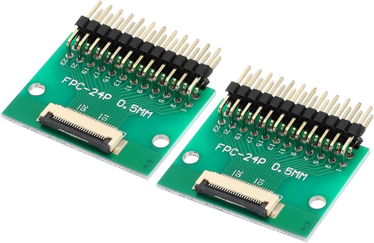 2 stuks FFC FPC Connector Board 24-pins 0,5 mm bus naar 2,54 mm dubbele rij rechthoekige penstripadapter, PCB-converterbord voor DVD TV/digitale camera/laptops