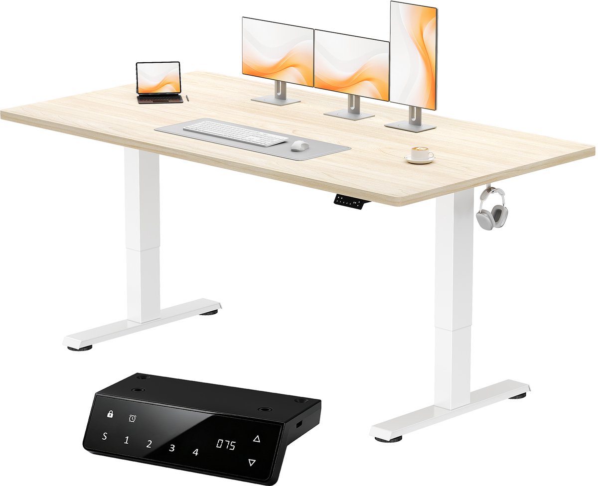 Devoko elektrisch zit-sta bureau 200 x 80 cm - dubbele motor, stevig 25 mm werkblad uit één stuk, USB en USB-C - Beige