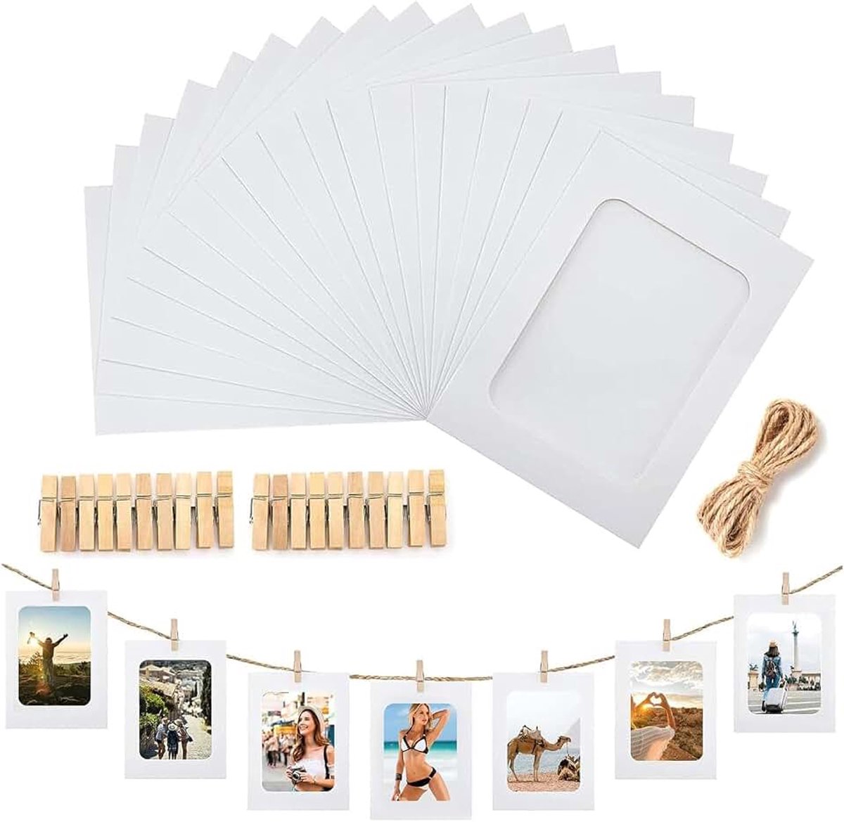 Fotozakken, 20 stuks, 10 x 15 cm, transparante fotolijsten om op te hangen voor fotonet, klaslokaaldecoratie, foto's, slinger (wit)
