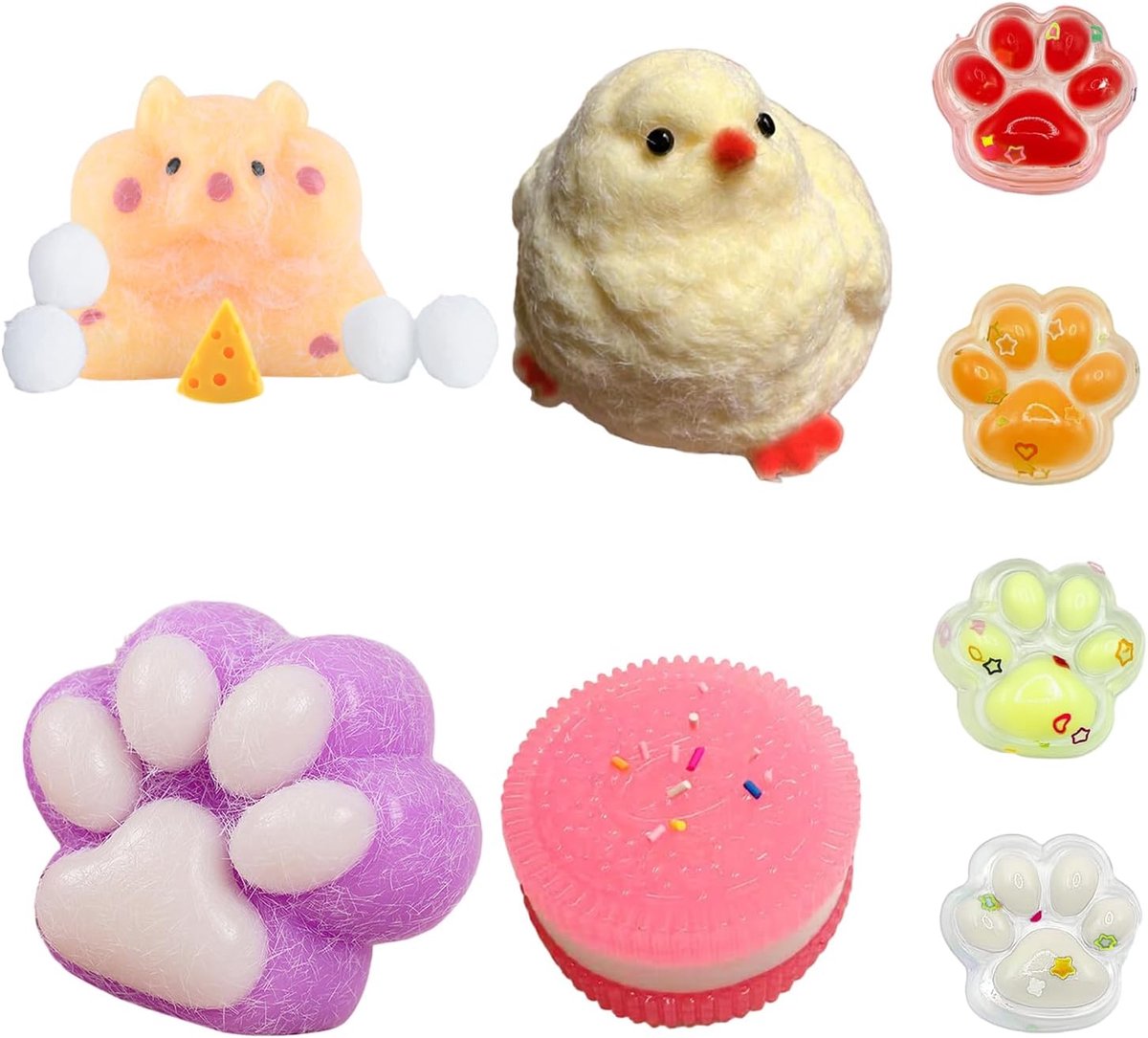 6 STKS Taba Squishy Set, Multi Color Cat Paw