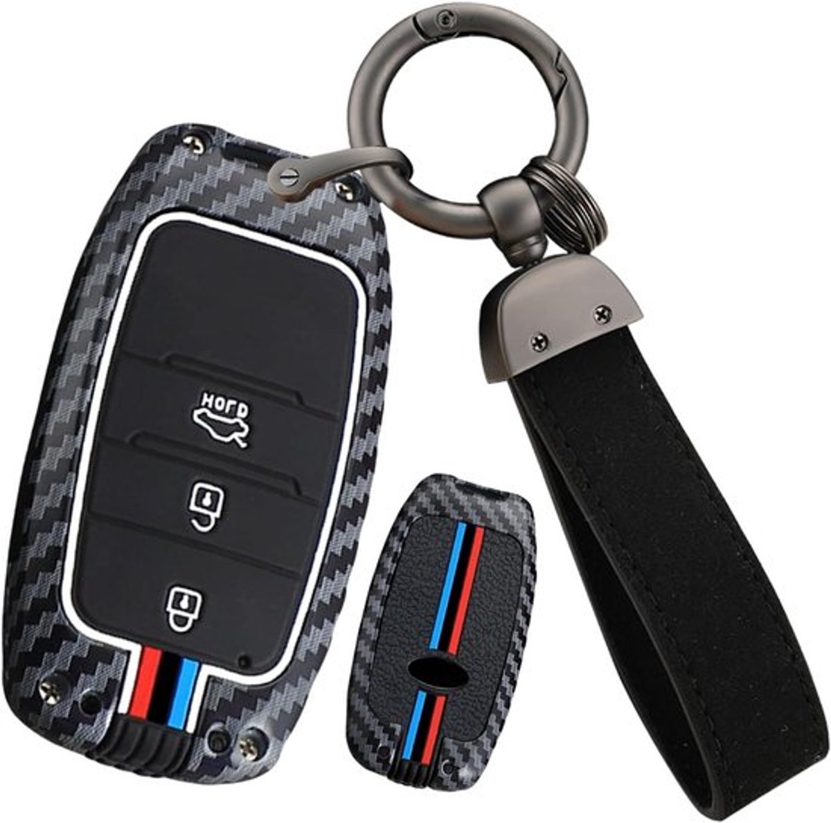 Sleutelhoes voor Kia Stonic en Picanto JA (2017-2024) - Koolstofvezel Sleutelhanger, Sleutelbescherming, Accessoires voor 3 Sleutels