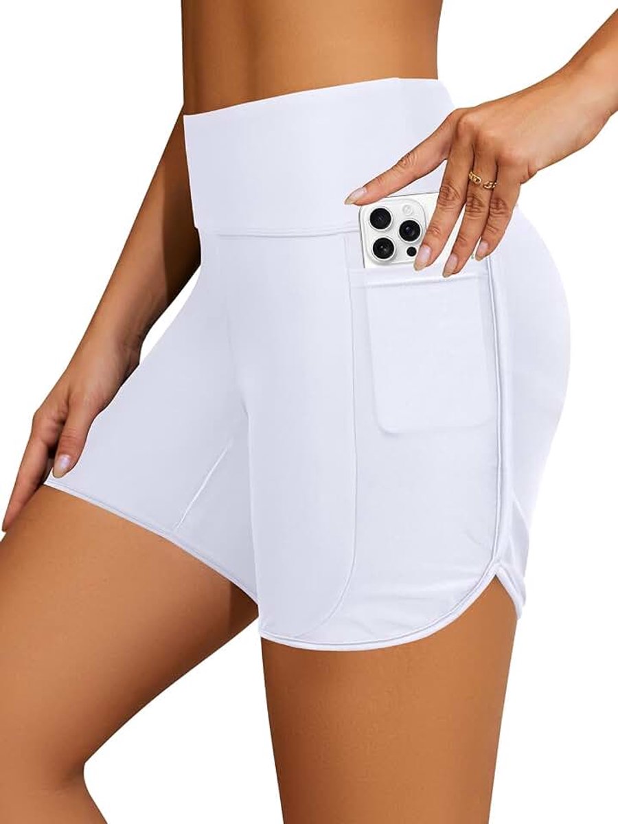 Zwemshort voor dames, hoge taille, sneldrogend, met zak, strandshorts