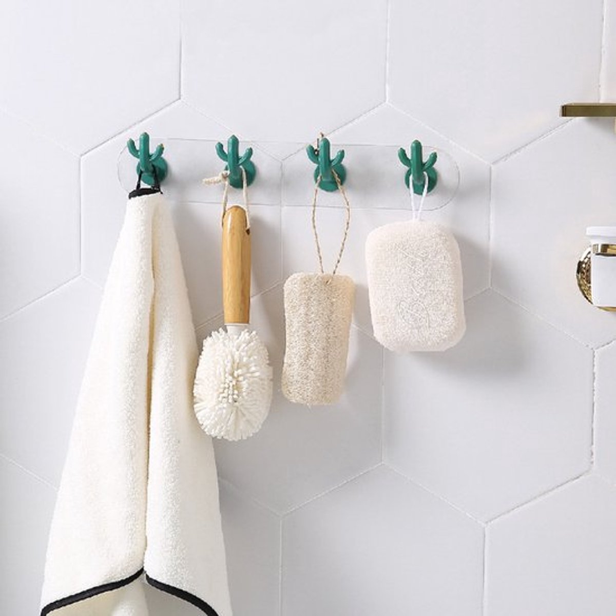 Twee klevende haken met vier panelen in de vorm van een cactus, stevige wandbevestiging, leuke, creatieve kledinghaken voor achterdeuren en muren.