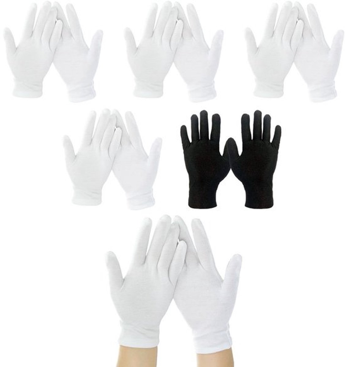 Eczeemhandschoenen - 4 witte + 1 zwarte - 100% katoen - Bescherming voor gevoelige huid - Ideaal voor nachtverzorging - Herbruikbaar