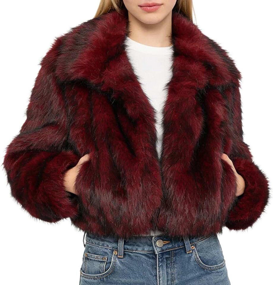 Bontjas dames bontjas imitatiebont jas imitatiebont jas bontjas korte pluche jas winterjas faux fur jas open kraag met zakken