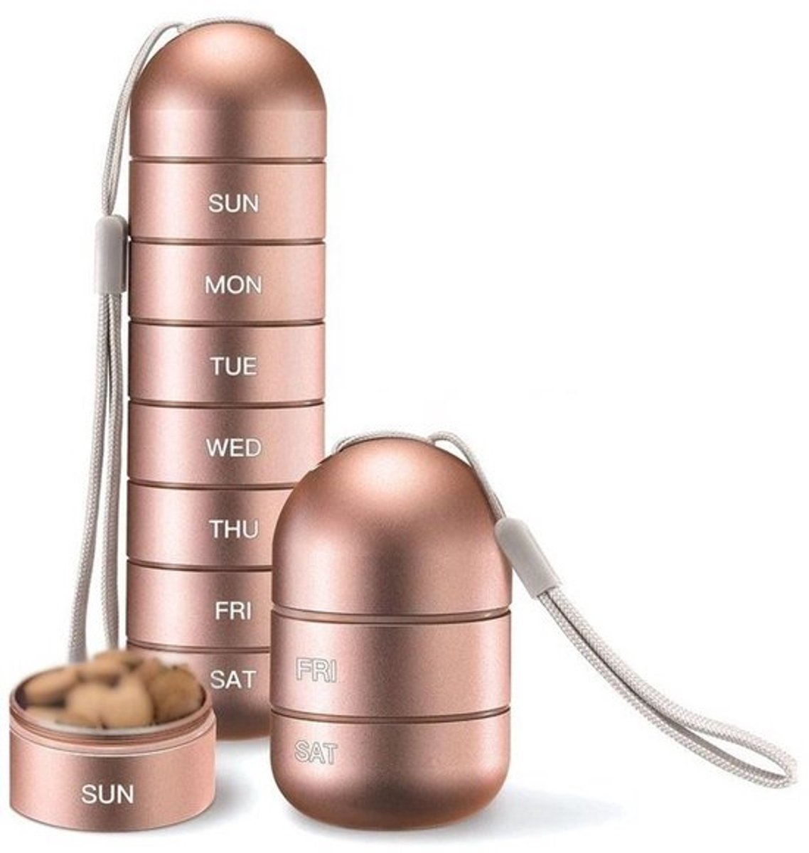 Metalen vochtbestendige wekelijkse pillendoos, stapelbaar aluminiumlegering, BPA-vrij, reis- en wandelpillendoos voor 7 dagen, waterdicht, groot compartiment voor pillen, vitamines, visolie en