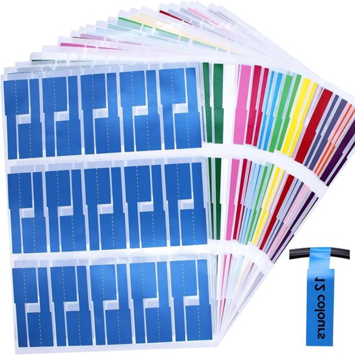 Zelfklevende Kabellabels in 12 kleuren voor Markering, 720 stuks. Waterdicht en Scheurvast. Ideaal voor Geclassificeerde Kabels.