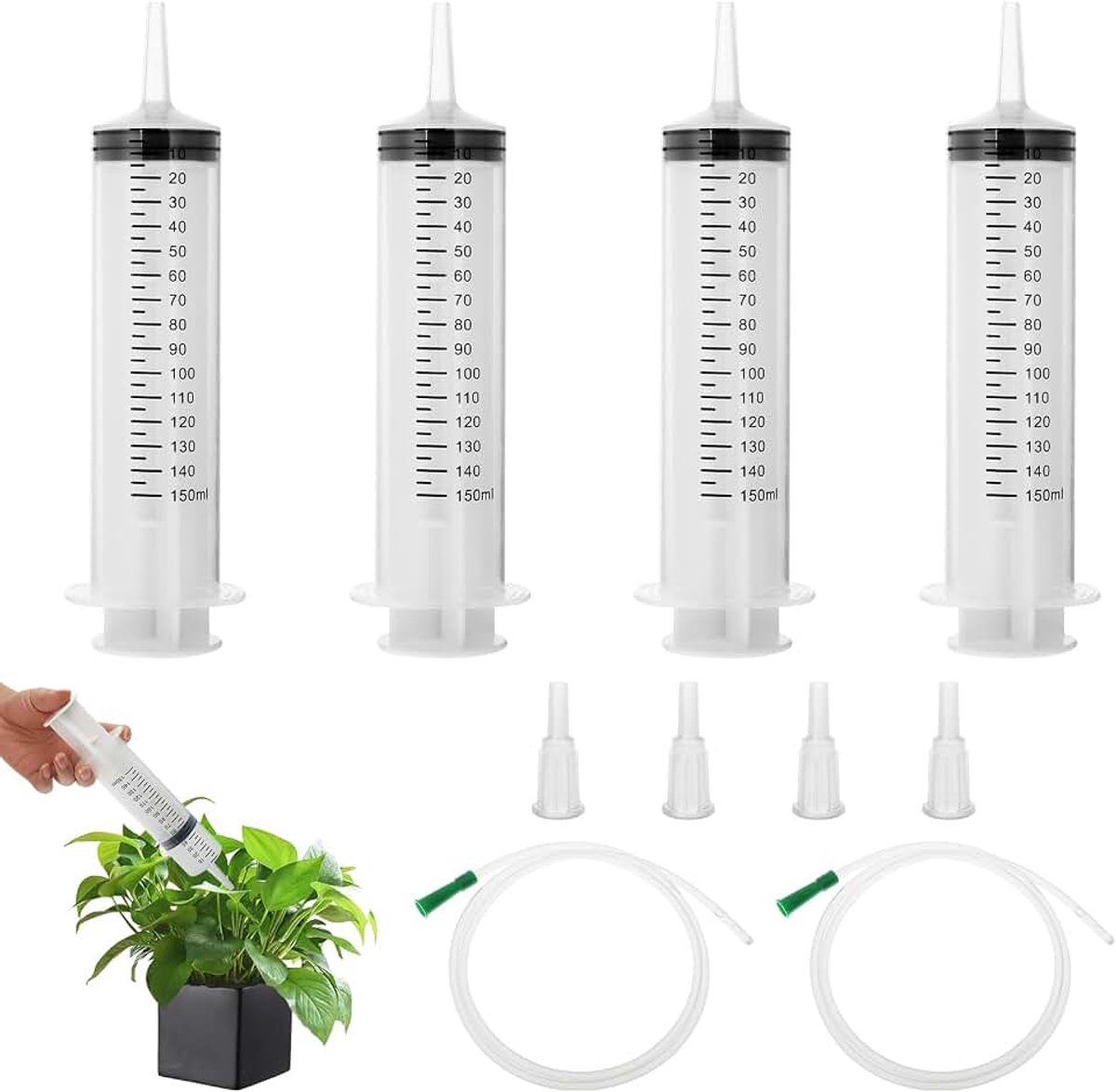 150 ml kunststof gebogen spuit, 4 stuks herbruikbare grote kunststof spuiten, individueel gewikkelde plastic spuit met afsluitdop, spuit zonder naald voor wetenschappelijke laboratoria fabrieken