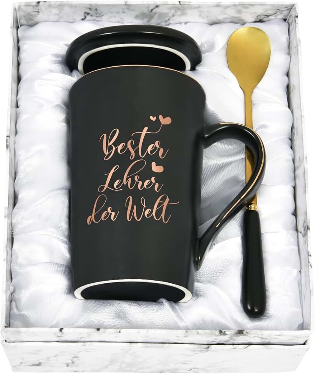 Beste Leraar Geschenken Koffiekopje voor 's Werelds Beste Leraar, Afscheidscadeau Kerstcadeau voor Leraren, 400ml Zwarte Koffiebeker