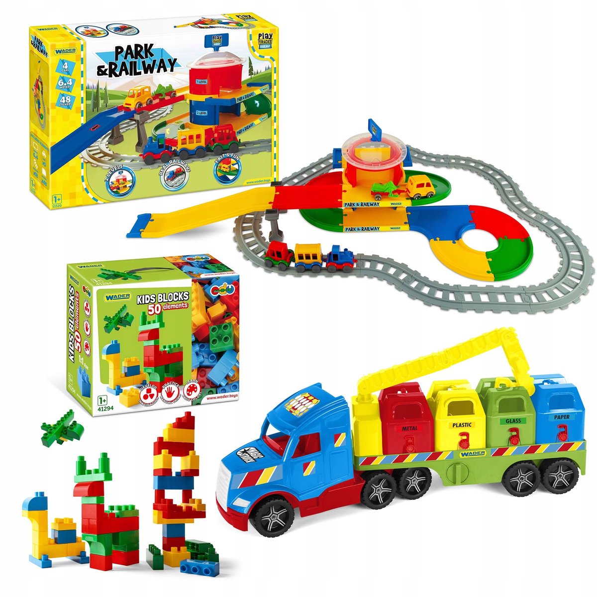 Wader Magische Cadeauset Kinderen: Trein, Vuilniswagen & Blocken