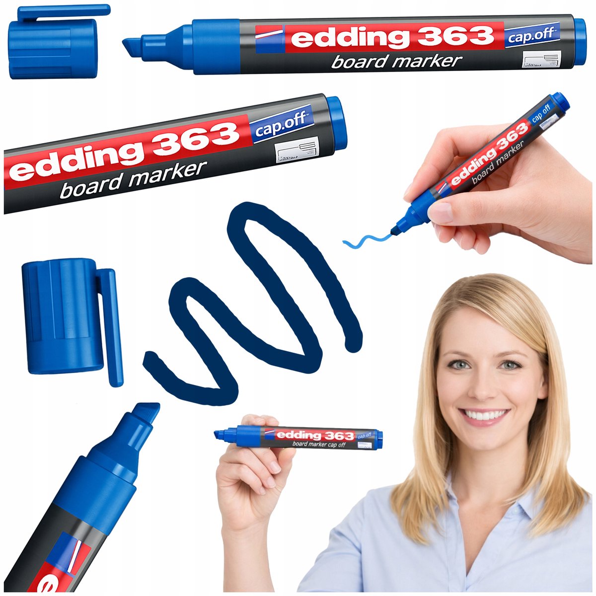 Edding Blauwe Stift voor Whiteboard - Sneldrogend & Gemakkelijk Uitwisbaar