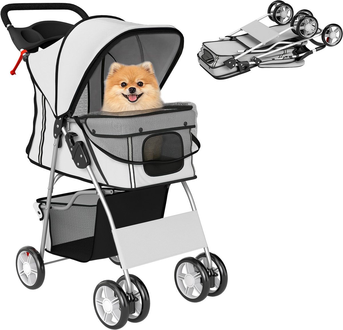 PawHut Hondenbuggy - Staal, 600D Oxford-stof - 75x45x97cm - Grijs