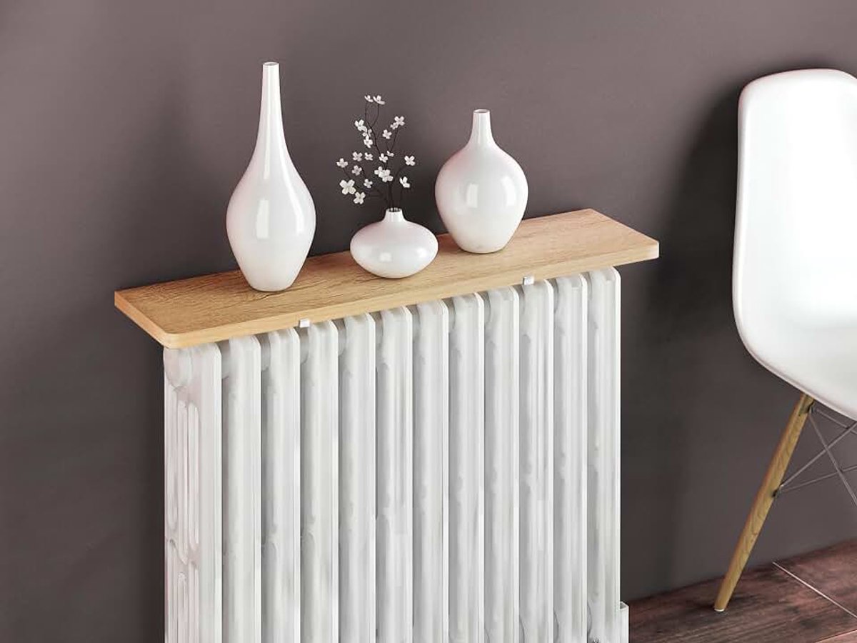 Radiator, zonder boren, omkeerbaar, melaminehars, beuken/eiken, vormvast, dikte 19 mm, bestendigheid tegen vocht + hitte, 100 °C, 60 x 15 cm
