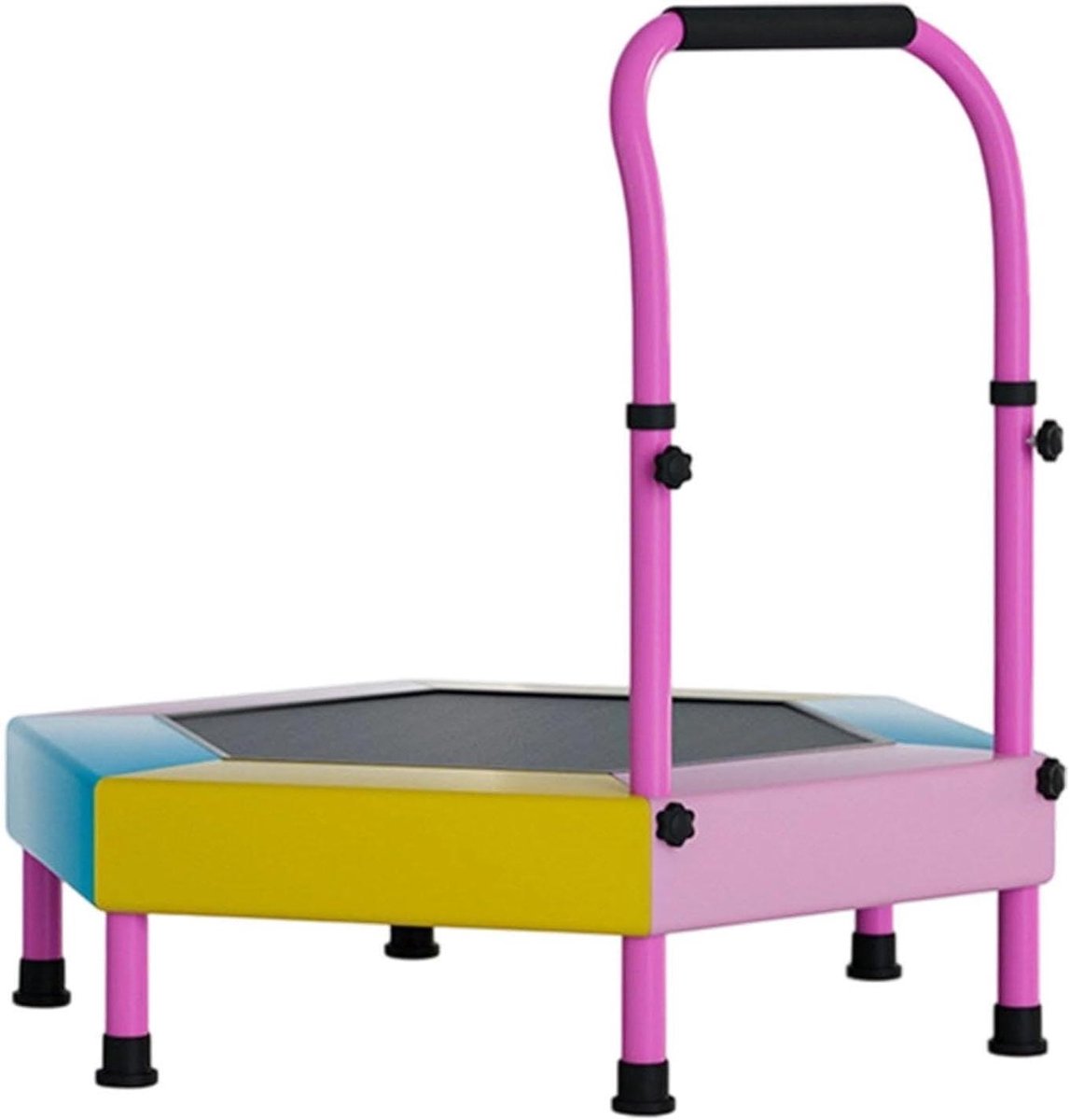 Mini Trampoline - Springtoestel Vouwbaar - Kinderen Actief - Met Verstelbare Handgreep - 93 cm Diameter - Roze