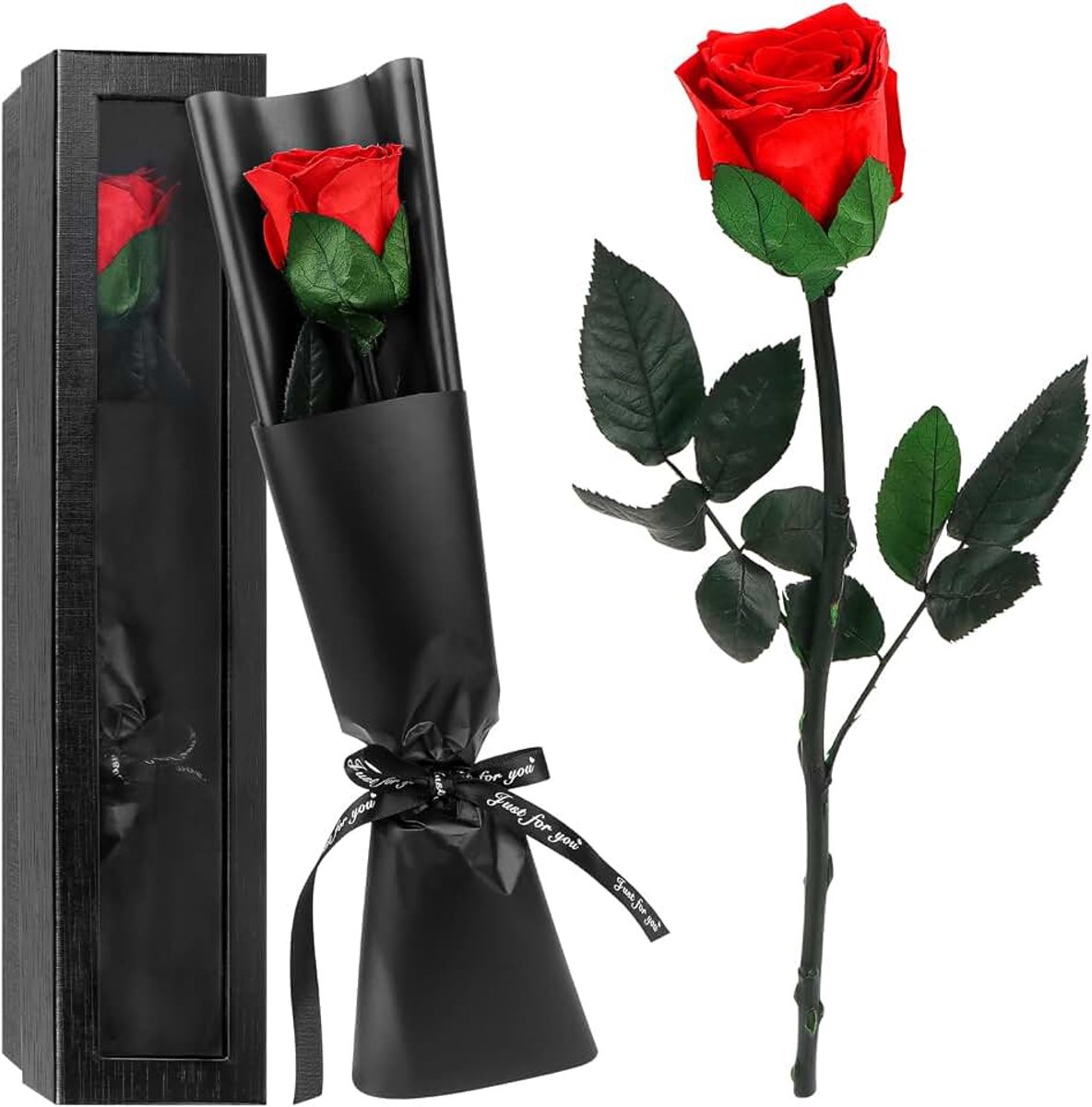 Roos in luxe geschenkdoos, echte geconserveerde roos met steel, voor vrouwen, mama en vriendin, voor verjaardag, Valentijnsdag, Moederdag, bruiloft en jubileum (duurzaam en elegant)