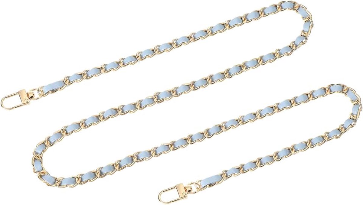Tasketting, 99 cm lederen ijzeren tasriem, handtasketting, portemonneeriem met gespen voor schouder- en crossbody-tassen, reserveriemen (hemelsblauwe band + gouden ketting)