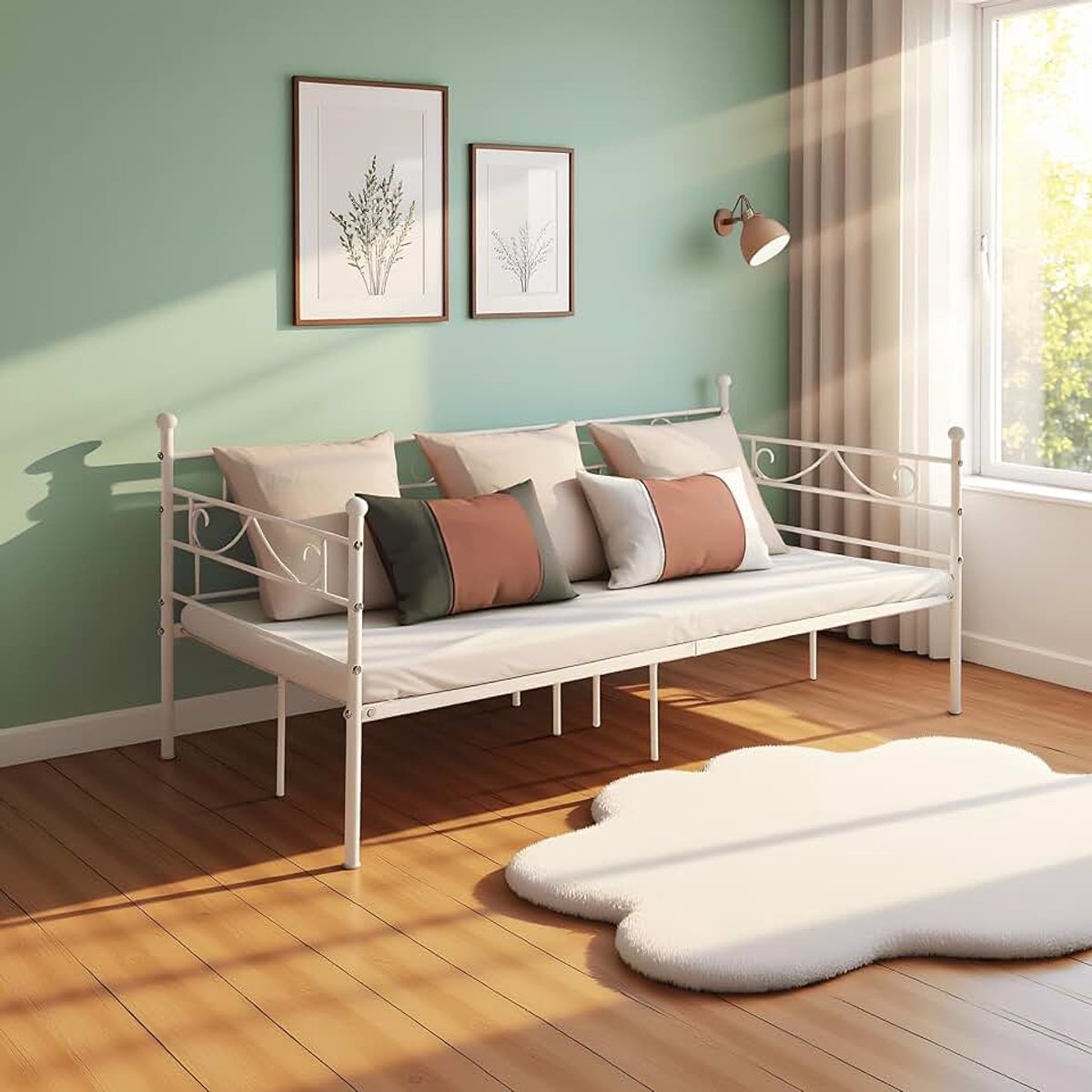 Bedframe, 90 x 190 cm, metaal, waterdicht, familiebed, logeerbed, metalen bed, jeugdbed, eenpersoonsbed, sofabed, geschikt voor slaapkamer, woonkamer, wit