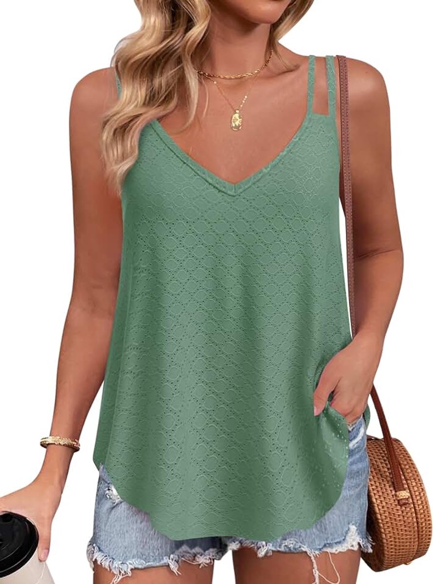 Tanktop voor dames, mouwloos bovenstuk, spaghetti tops, V-hals, losse cami, blouse, shirt, blouses, S-XXL