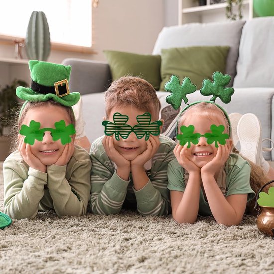 Klaverblad Zonnebrillen - Patricks Dagbrillen - Feestaccessoires - Klavertje Vier Vorm - 6 Paar - Groen van Merkloos — afbeelding 5