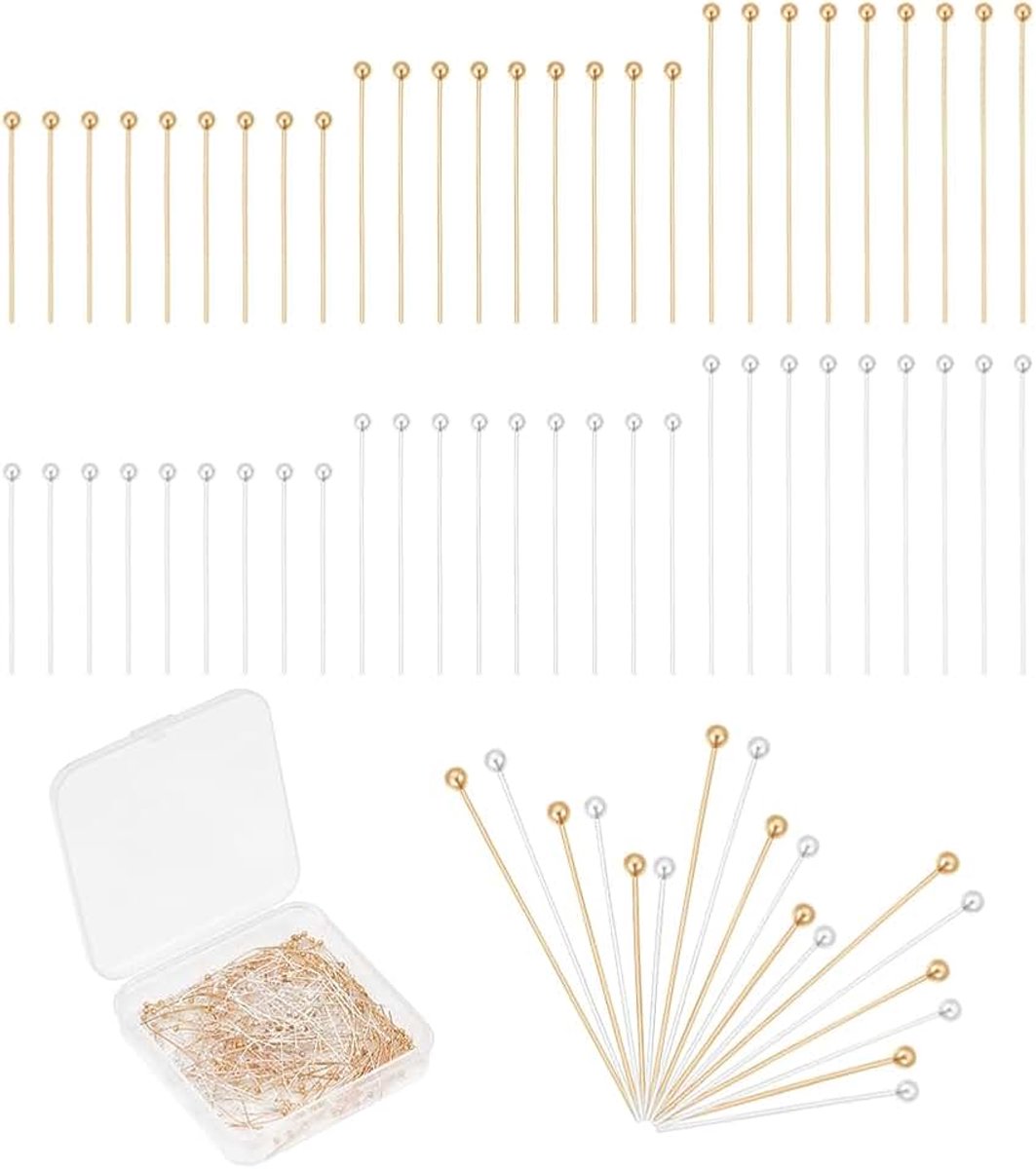 Ongeveer 300Pcs 2 Kleuren 0.6-1.2IN Messing Ball Head Pins Gouden & Zilveren Hoofd Pins Metalen Sieraden Pins Voor Sieraden Bevindingen Componenten Maken Kunst Projecten