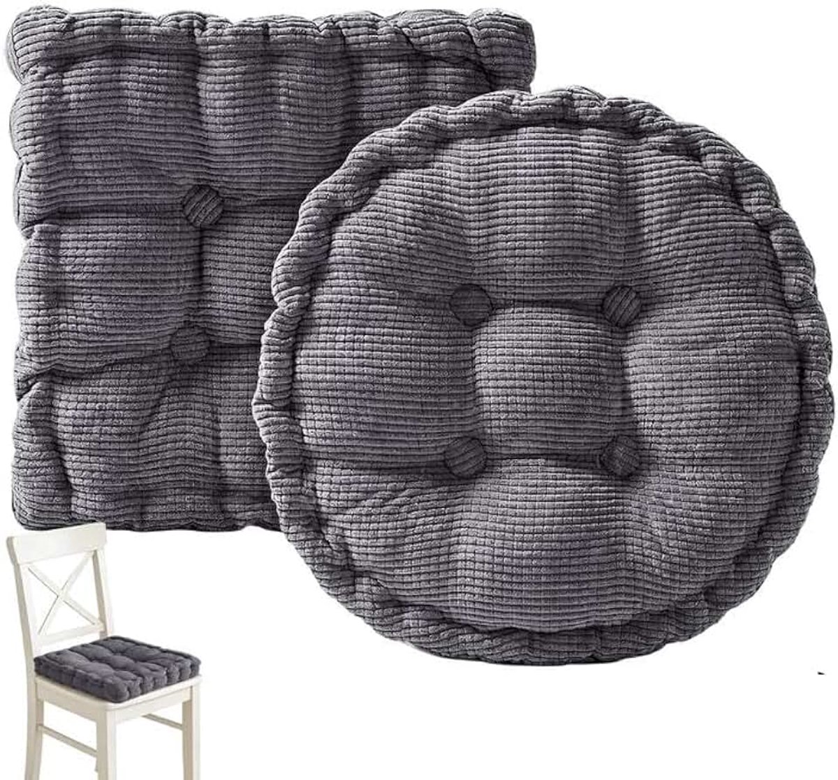 Set van 2 stoelkussens, 40 x 40 cm, zitkussen voor buiten, dik vloerkussen, 100% katoen, voor binnen en buiten, bank, tuinstoel, zacht kussen voor eetkamer, woonkamer, huis (vierkant + rond)