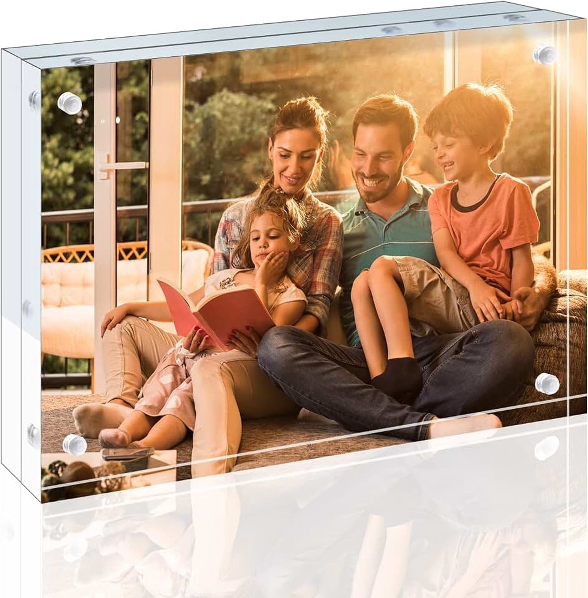 6x4 Acryl Frames 1 Pack, 20mm Dikkere Frameloze Clear Picture Frames, Dubbelzijdige Magnetische Fotolijsten, Vrijstaande Desktop Display