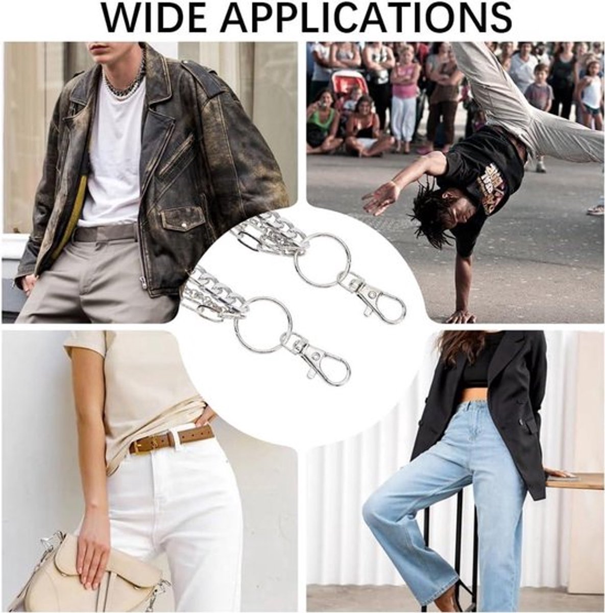 Broek - Chain - Punk Jean Gothic - Rock Hip-hop - Metalen Riem Gouden - Dubbellaags Pocket Portemonnee - Zwarte Jeans - Geschikt voor Heren en Dames.