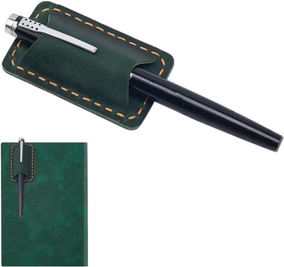 - Pen Houder Clip - Koeienhuid - Stevig - Donkergroen - Lederen - Notebook - Leraar Supplies - Bureau Organizer - Handgemaakt - Geschikt voor Alle Soorten Pennen - Metalen Clip