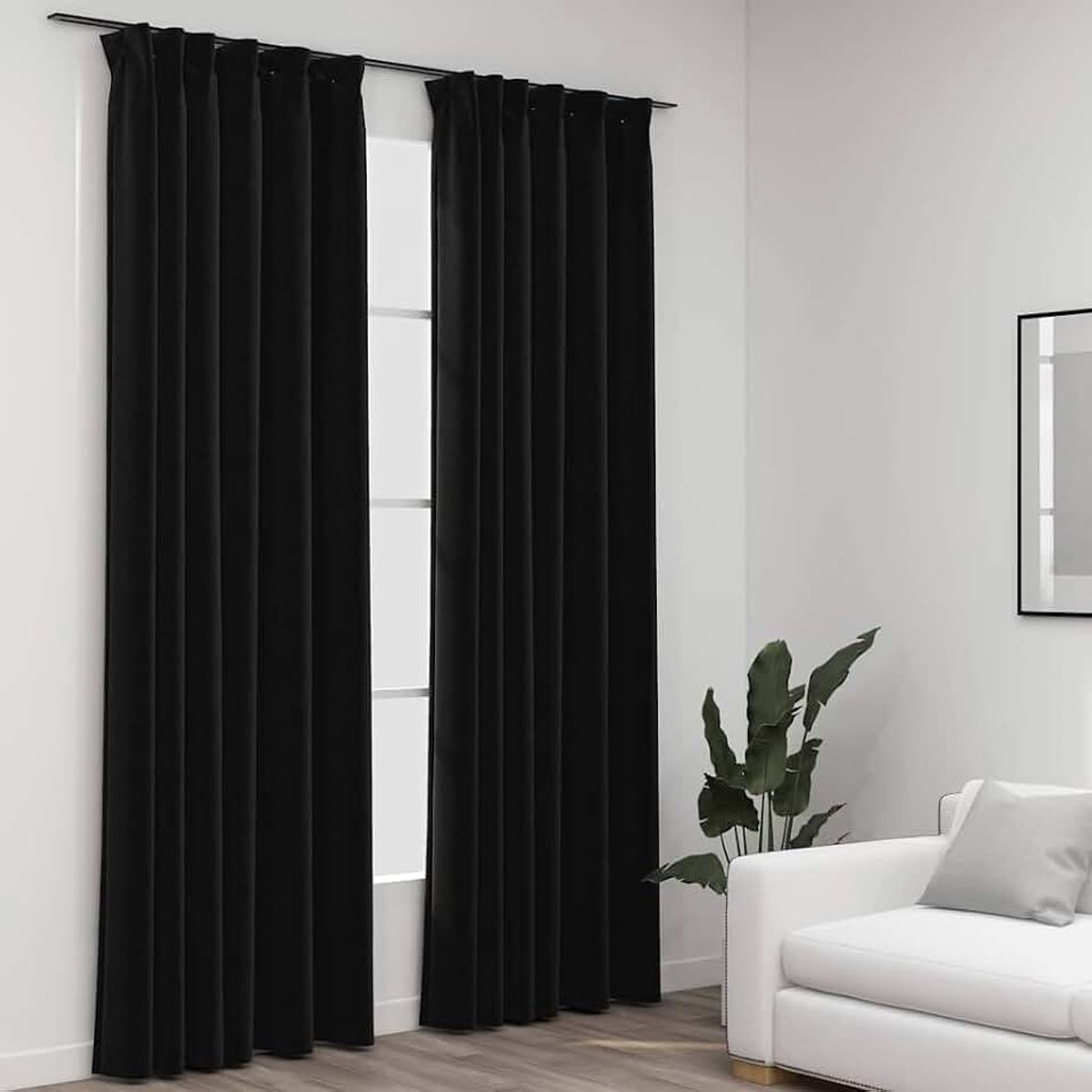 Verduisteringsgordijnen met metalen haken in linnenlook 2 STK. 140x225 cm, donkere gordijnen voor woonkamer en slaapkamer, machinewasbare privacybescherming van polyester