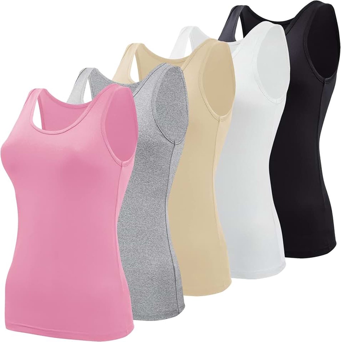 Basic tanktops voor vrouwen, onderhemd, mouwloos voor onder shirts, 5 stuks